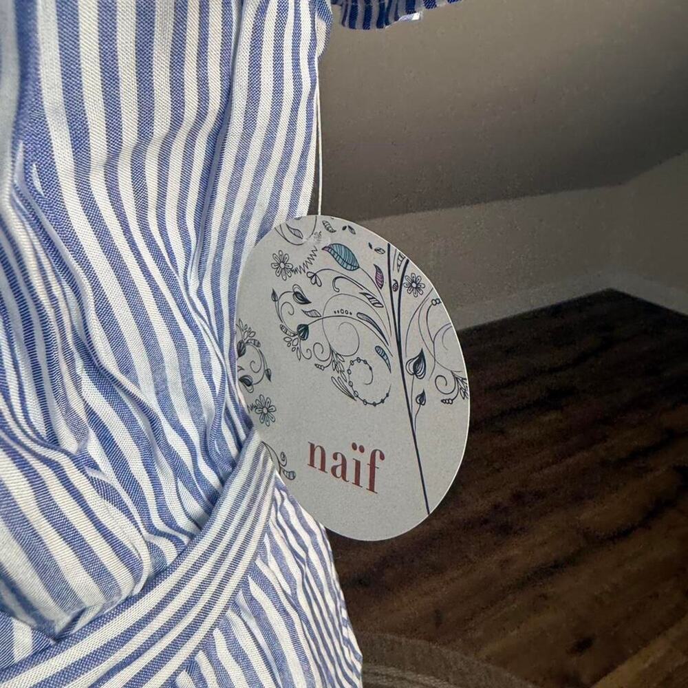 Naïf Blue & White Coastal Stripe Wrap Dress NWT Size L Beachy Cottagecore - Picture 6 of 6